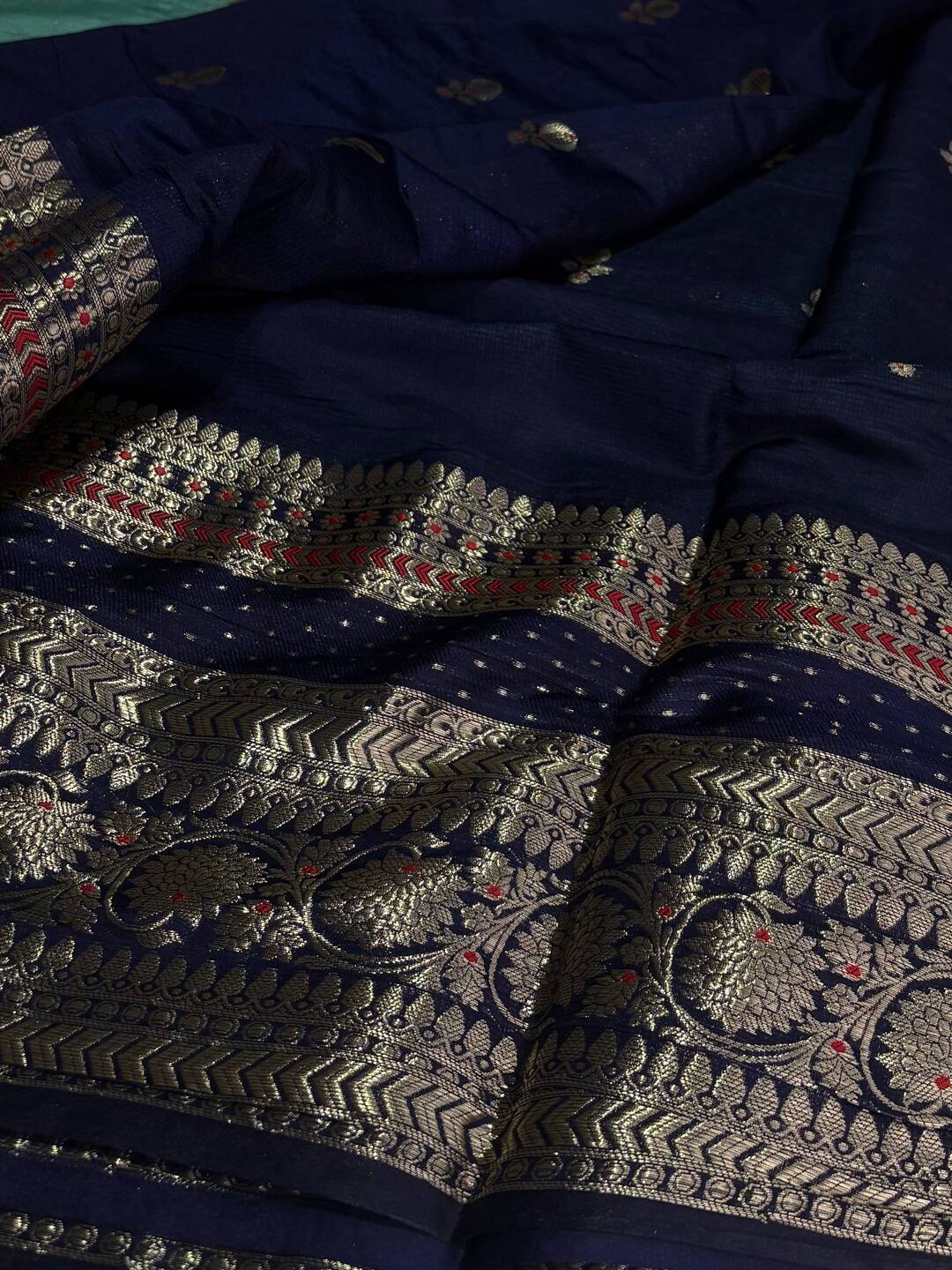 Turquoise Blue Banaras Cotton Silk Saree