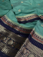 Turquoise Blue Banaras Cotton Silk Saree