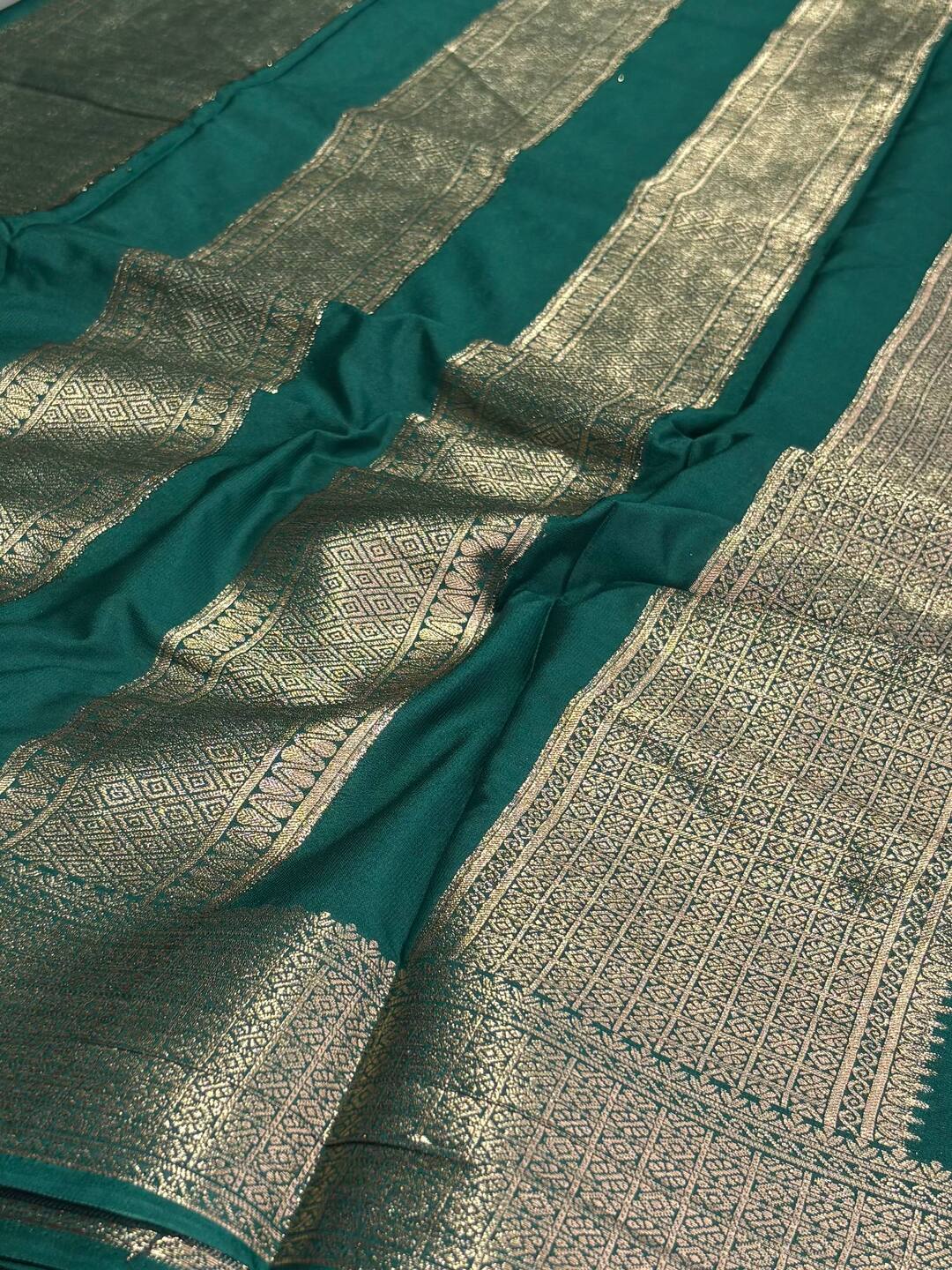 Teal Green Banaras Chiffon Saree