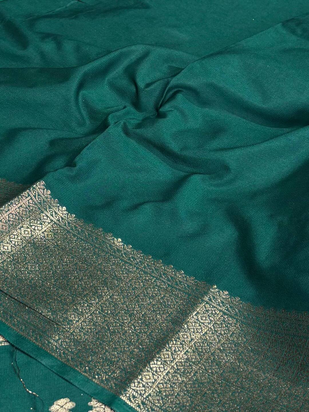 Teal Green Banaras Chiffon Saree