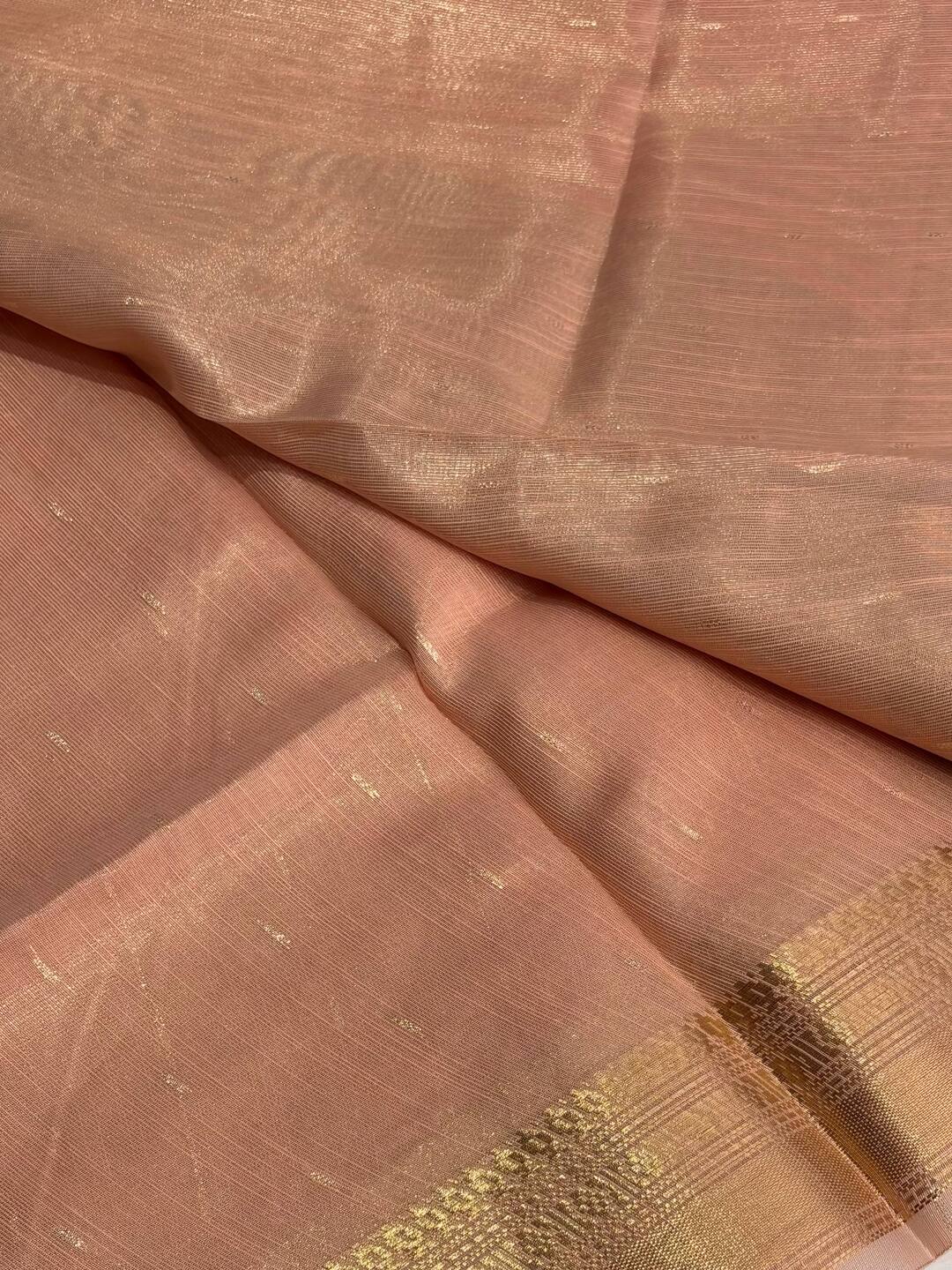 Peach Tissue Cotton Silk Saree