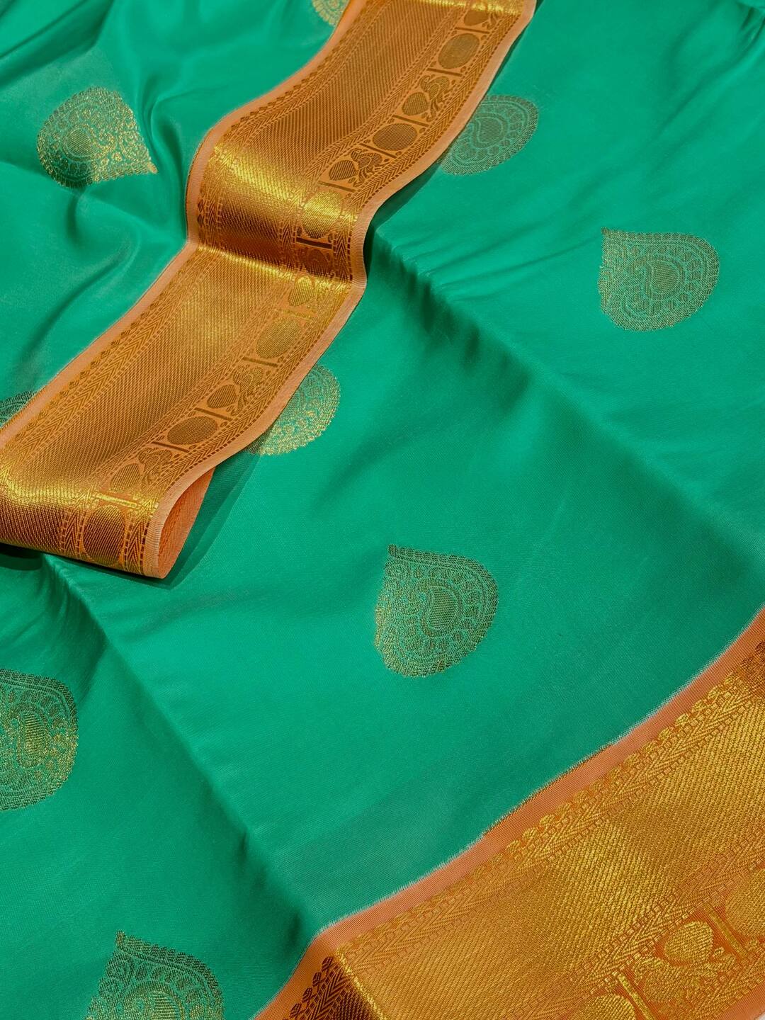 Turquoise Green Cotton Silk Saree