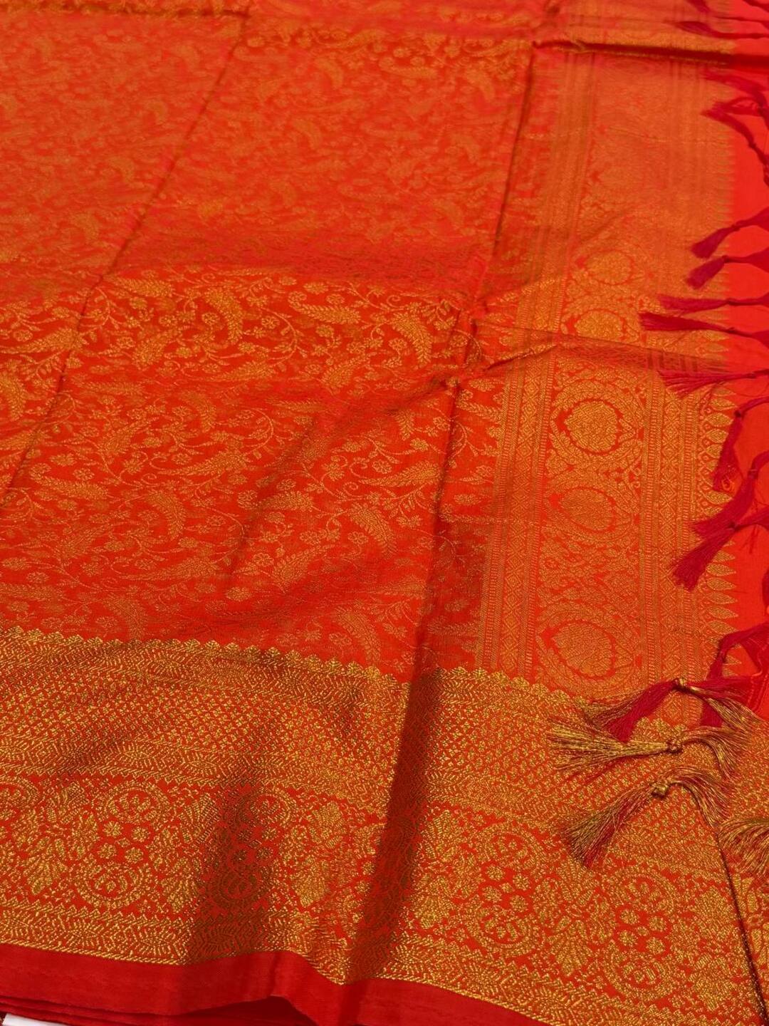 Orange Cotton Silk Saree