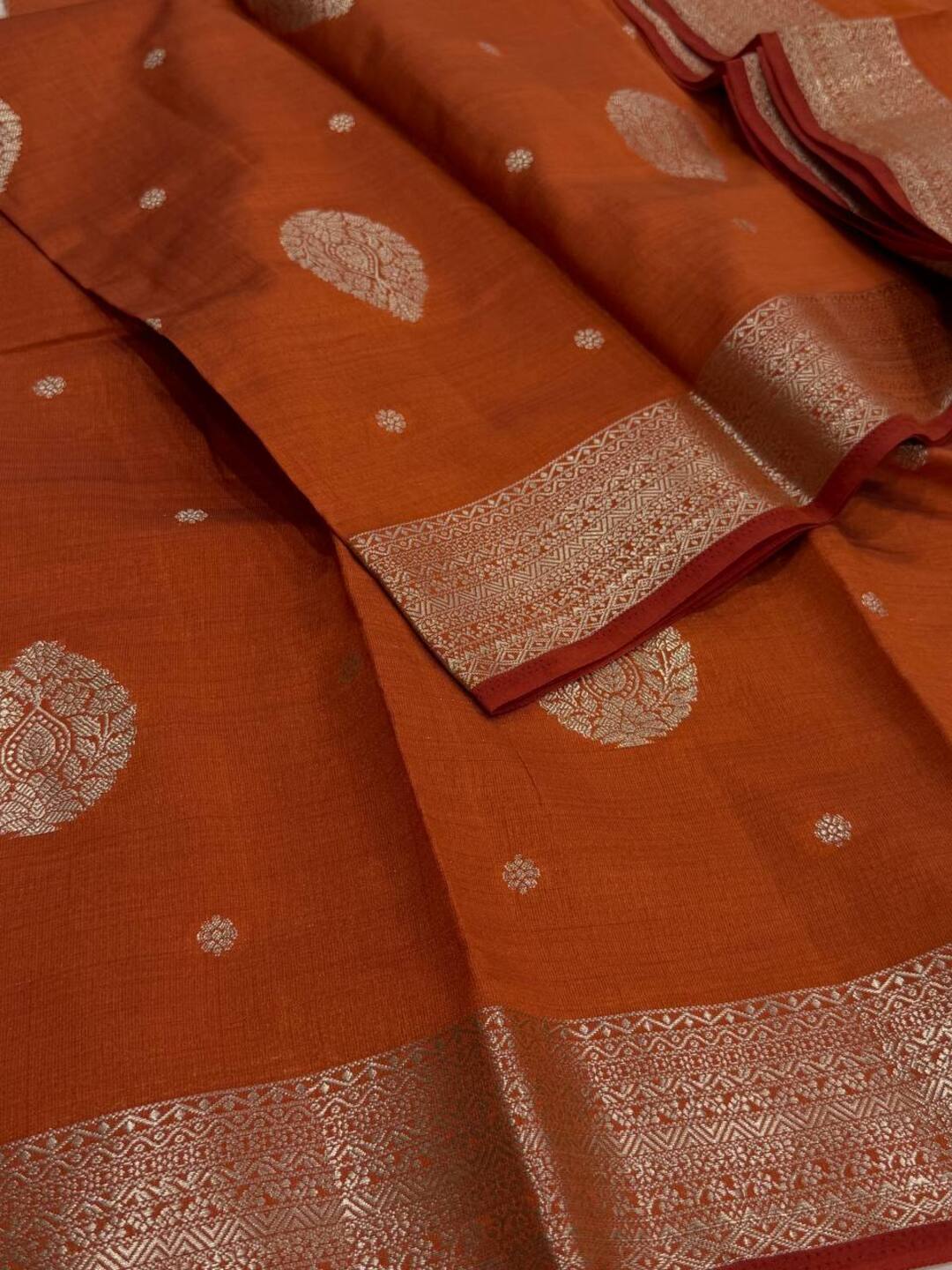 Orange Tussar Cotton Saree