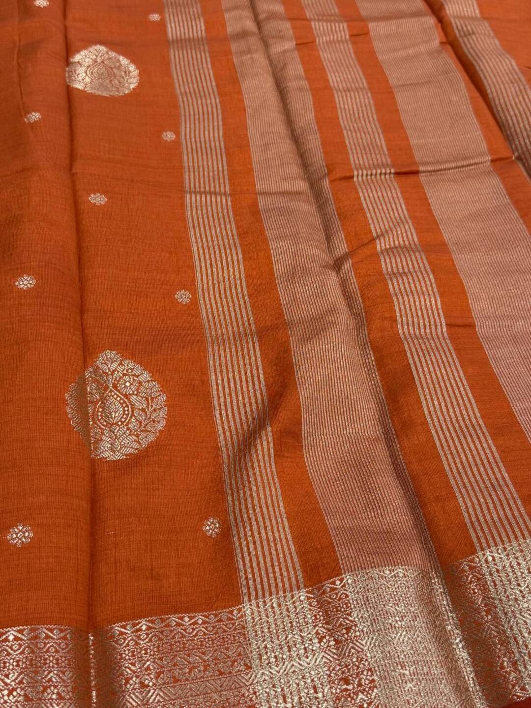 Orange Tussar Cotton Saree