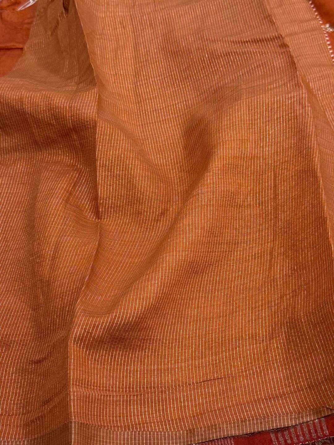 Orange Tussar Cotton Saree
