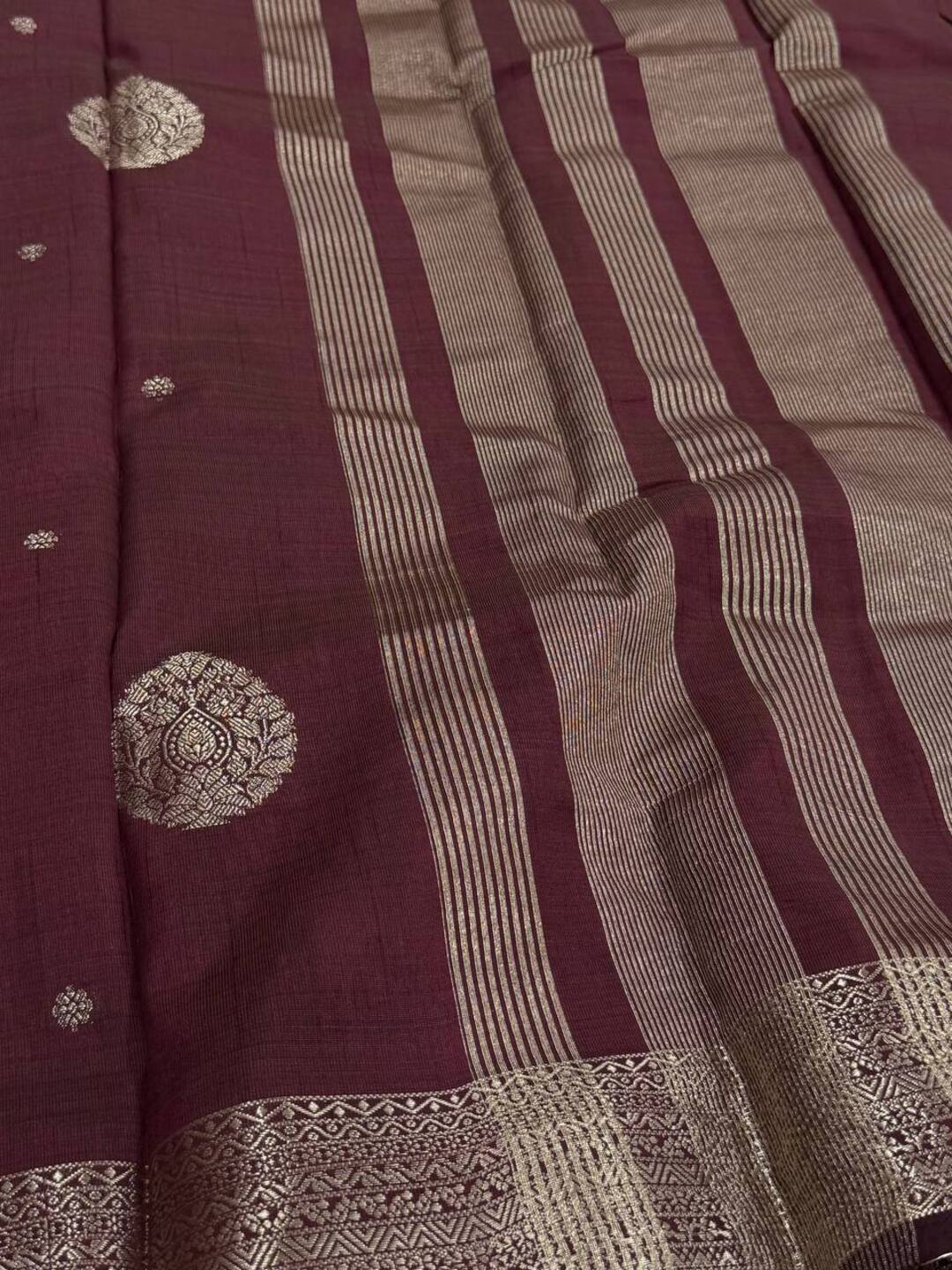Wine Purple Tussar Cotton Saree