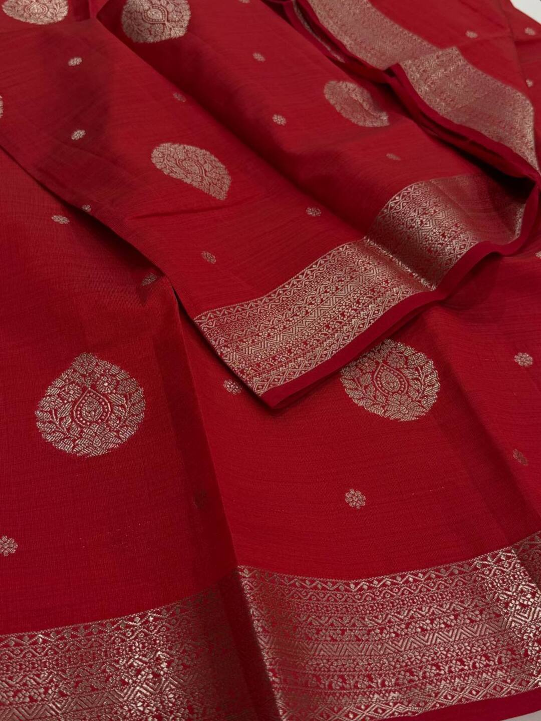 Red Tussar Cotton Saree