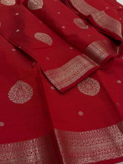 Red Tussar Cotton Saree