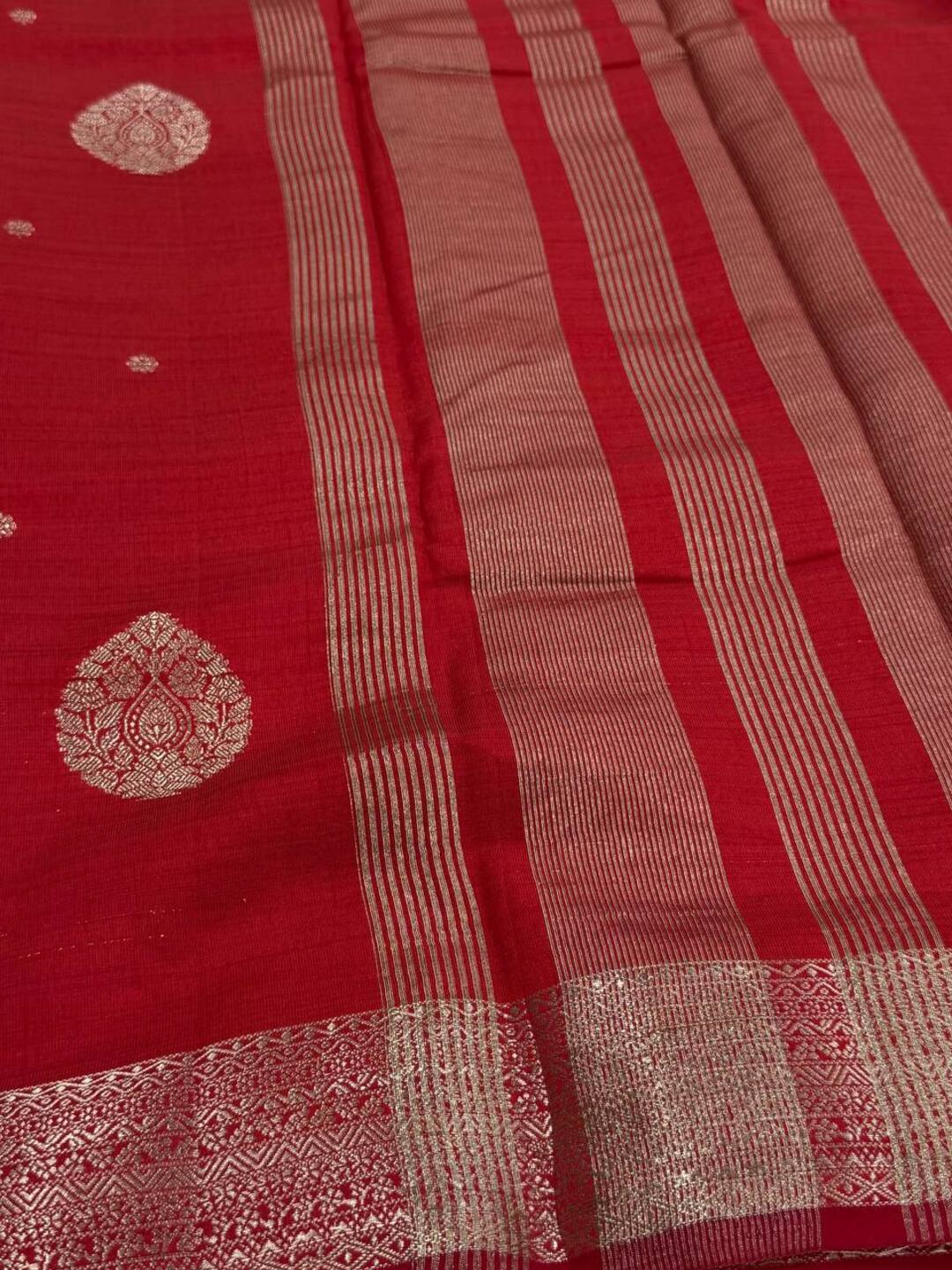 Red Tussar Cotton Saree