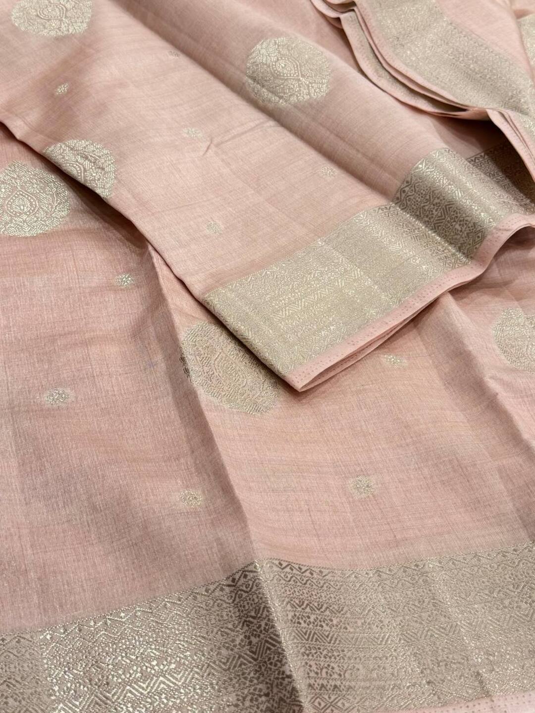 Pastel Pink Tussar Cotton Saree