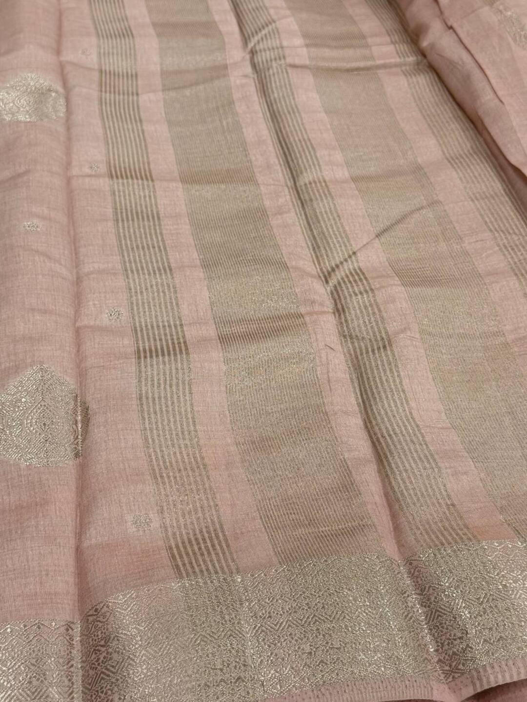 Pastel Pink Tussar Cotton Saree