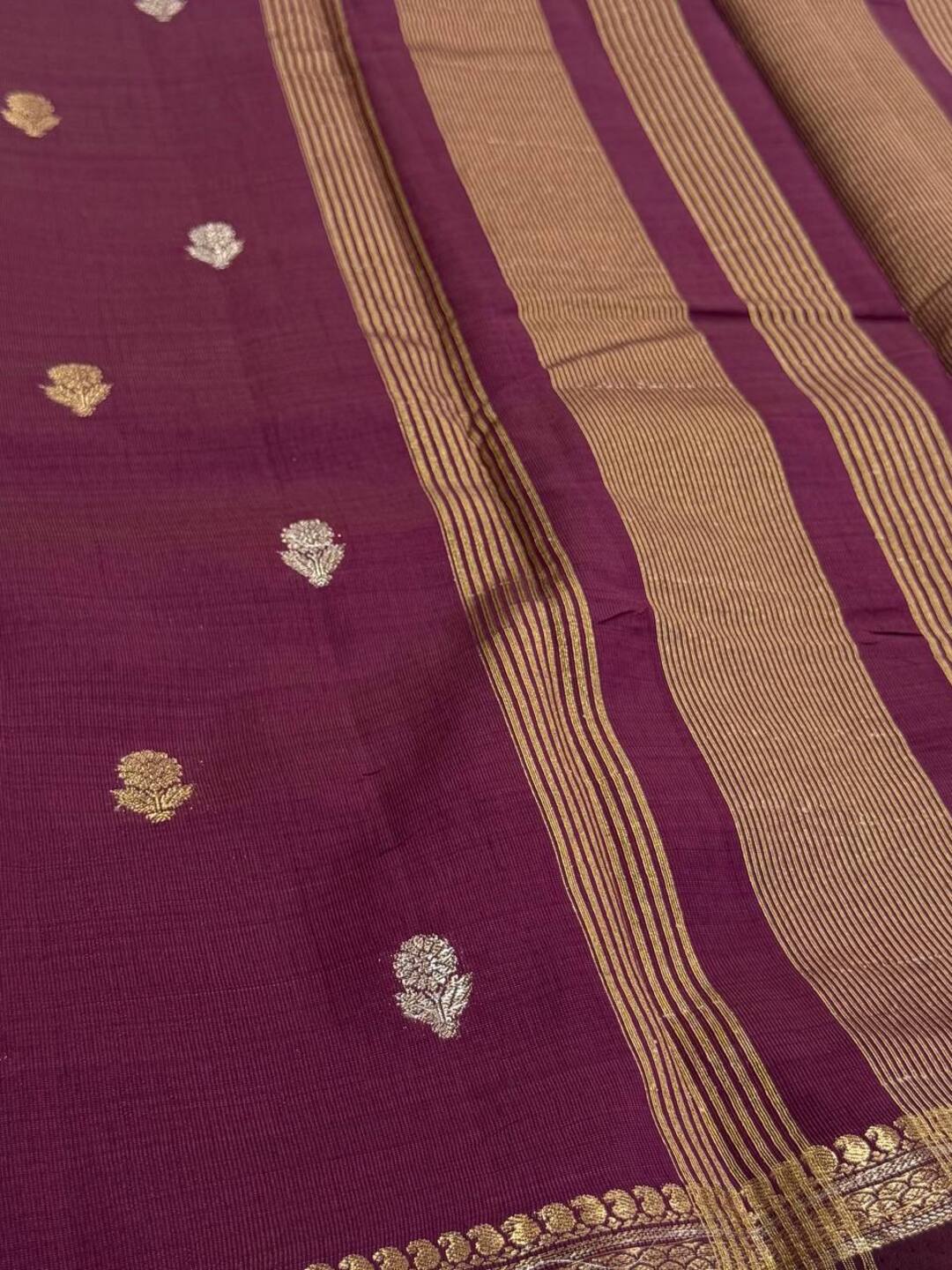 Wine Purple Tussar Cotton Saree