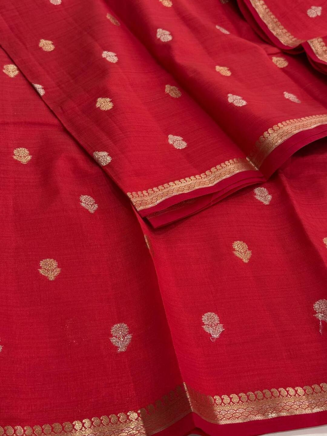 Red Tussar Cotton Saree