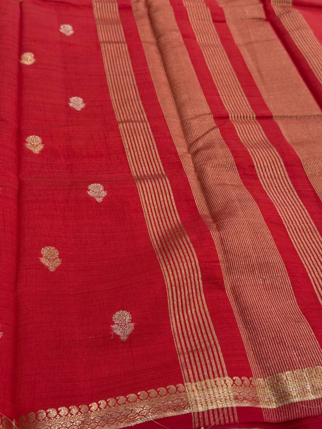 Red Tussar Cotton Saree