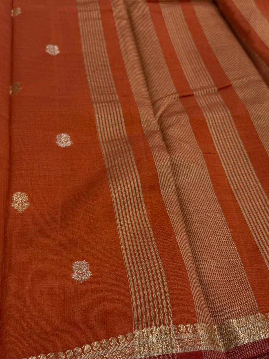 Orange Tussar Cotton Saree