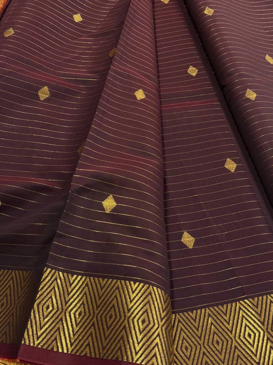Deep Maroon Checked Cotton Silk Saree