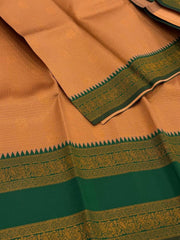 Peach Checked Cotton Silk Saree