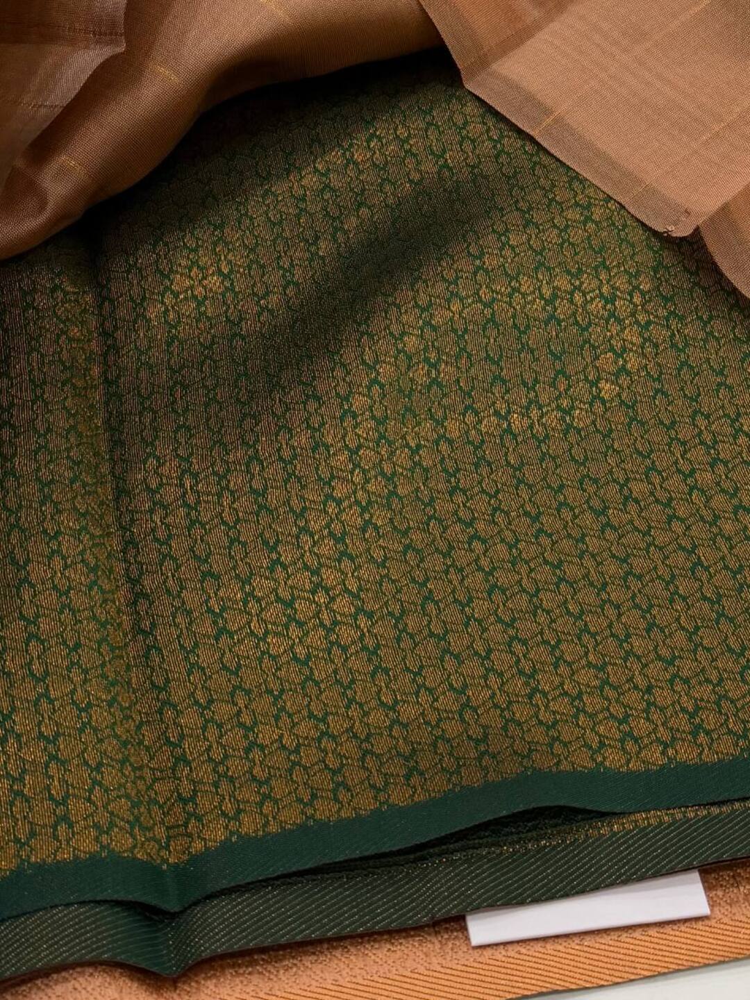 Peach Checked Cotton Silk Saree