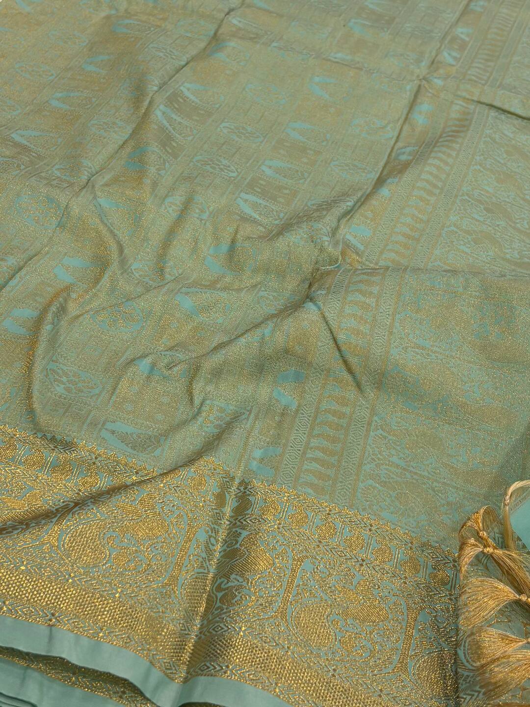 Turquoise Cotton Silk Saree