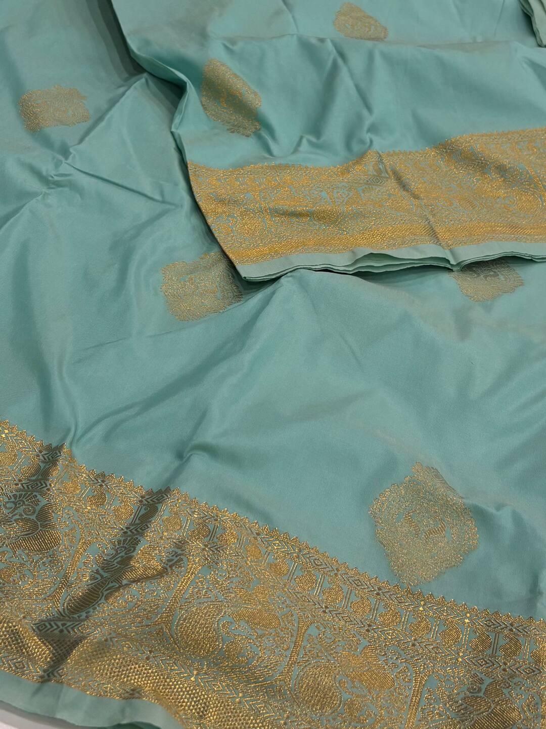 Turquoise Cotton Silk Saree