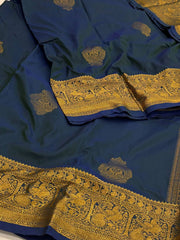 Teal Blue Cotton Silk Saree