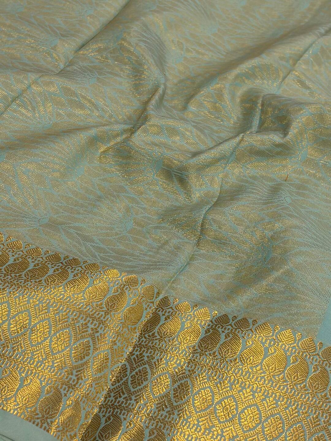 Turquoise Blue Cotton Silk Saree