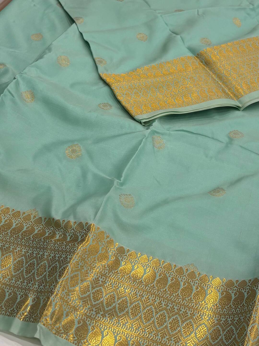 Turquoise Blue Cotton Silk Saree