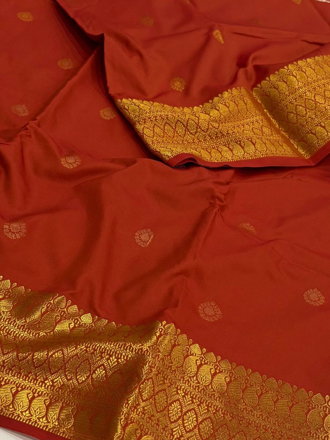 Burnt Orange Cotton Silk Saree