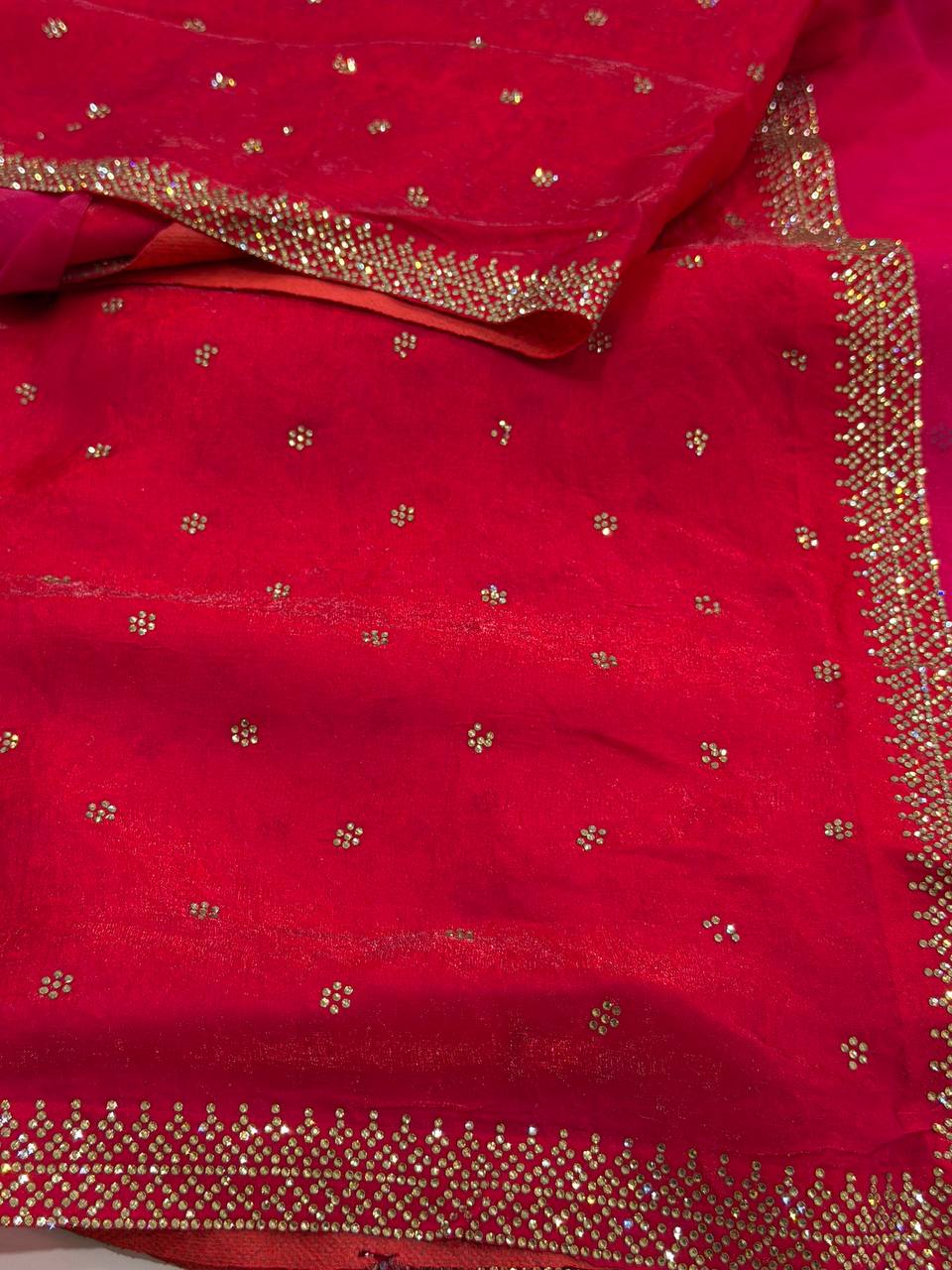 Hot Pink Georgette Saree
