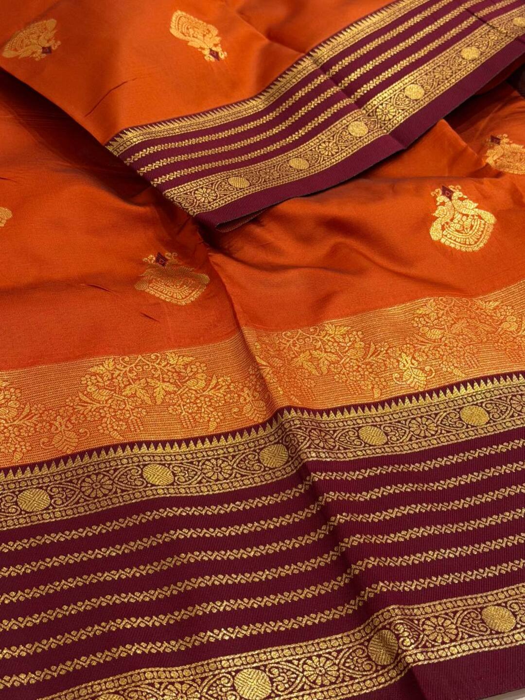 Orange Cotton Silk Saree