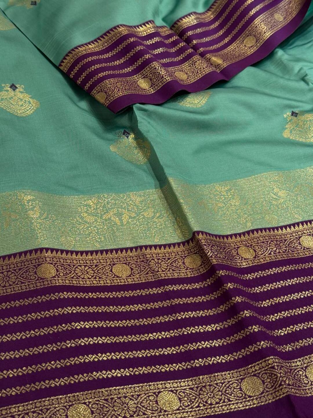Turquoise Cotton Silk Saree