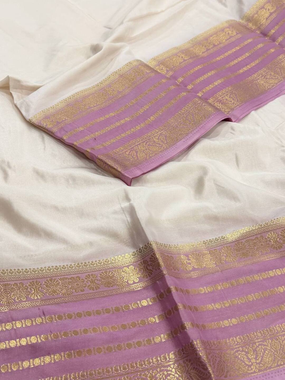 White Semi Mysore Chiffon Saree