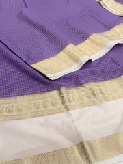 Lavender Purple Checked Chiffon Silk Saree