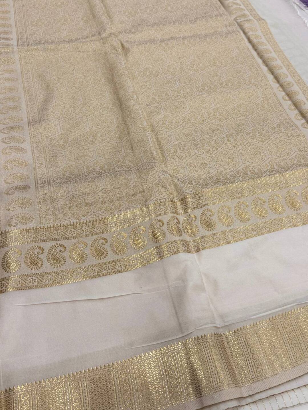 Lavender Purple Checked Chiffon Silk Saree