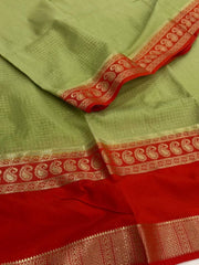 Mint Green Checked Chiffon Silk Saree