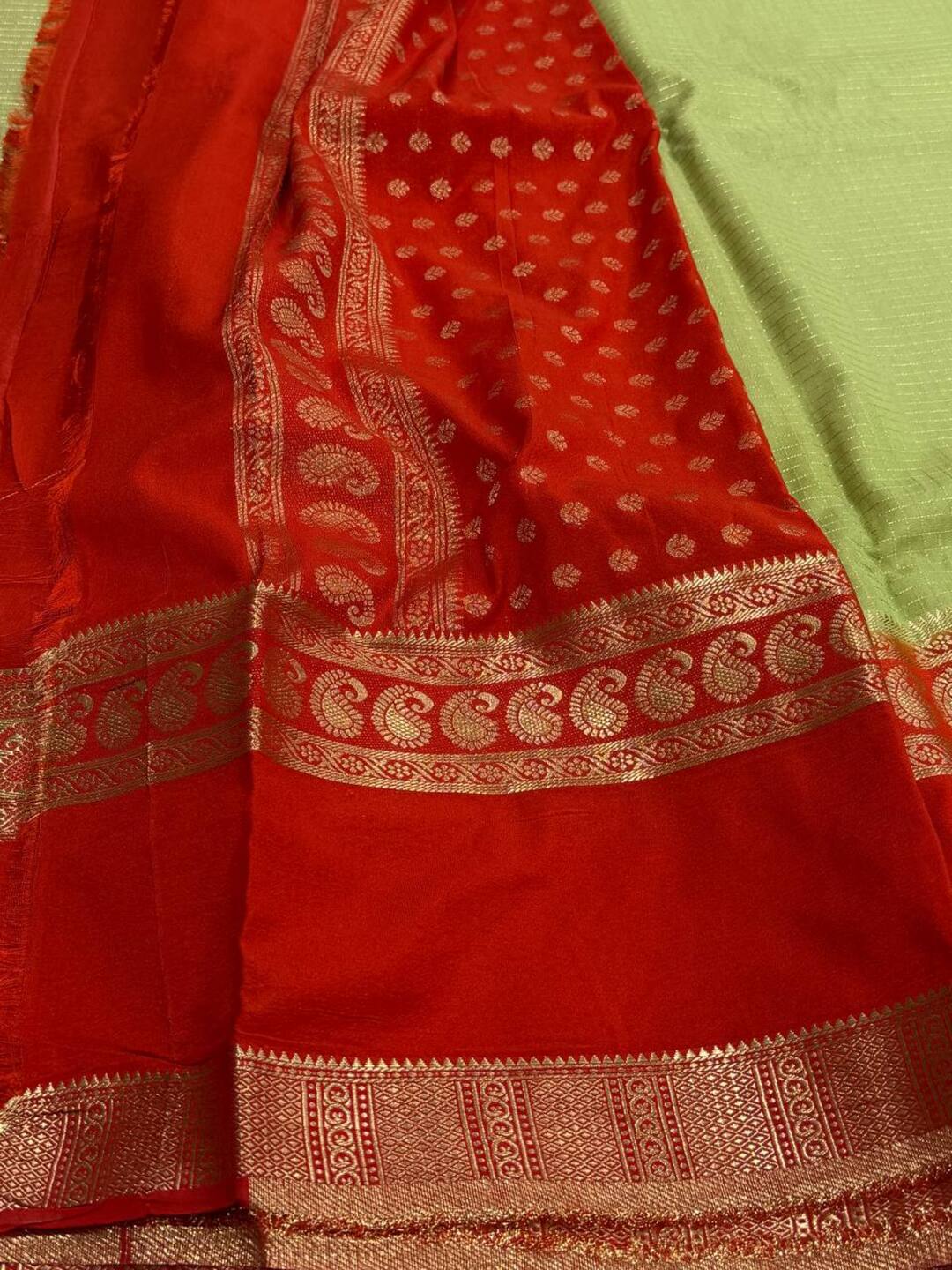 Mint Green Checked Chiffon Silk Saree