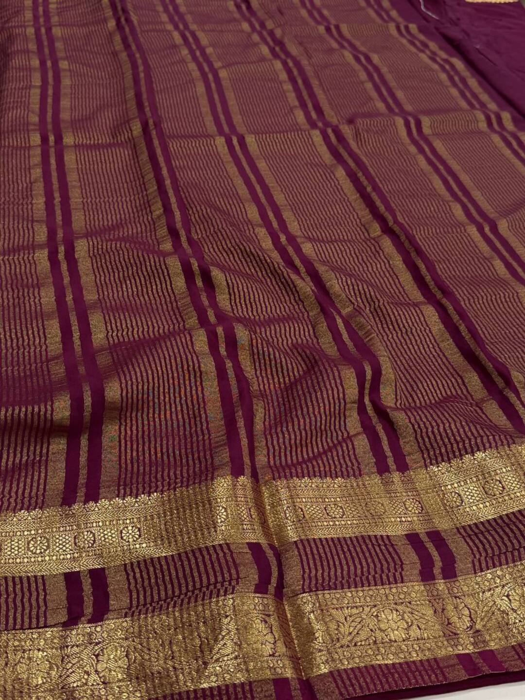 Plum Purple Chiffon Silk Saree