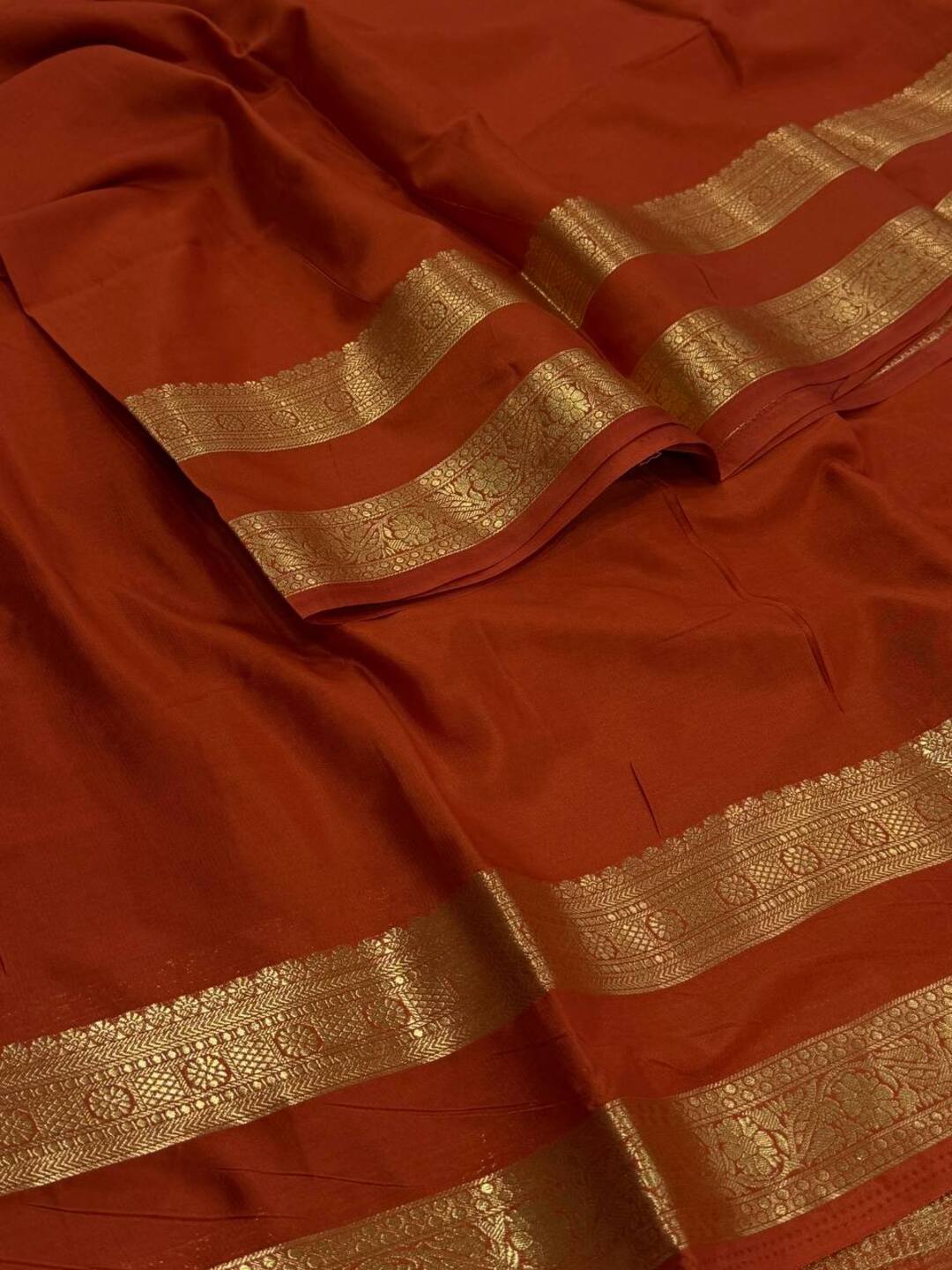 Dark Orange Chiffon Silk Saree