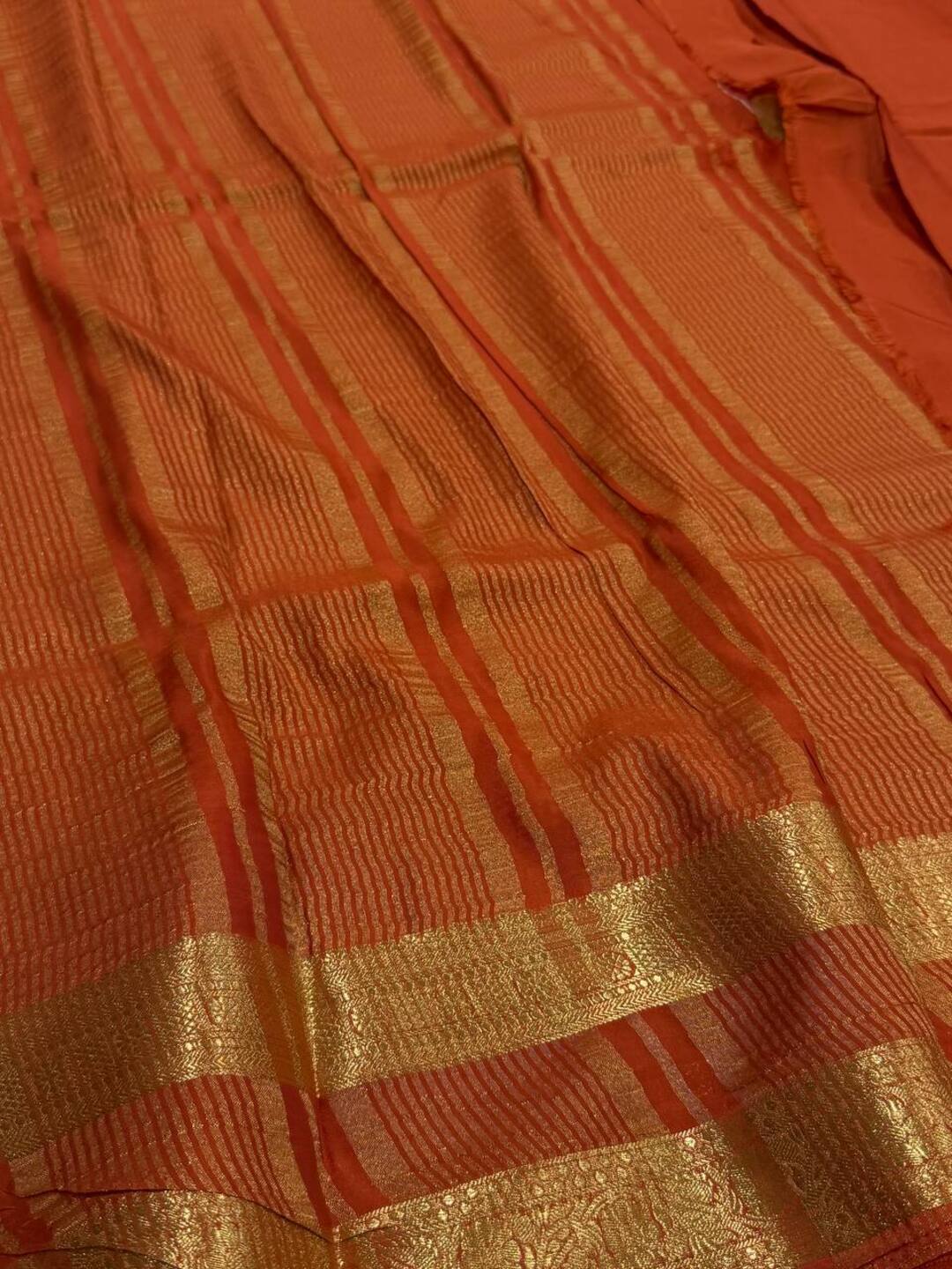 Dark Orange Chiffon Silk Saree