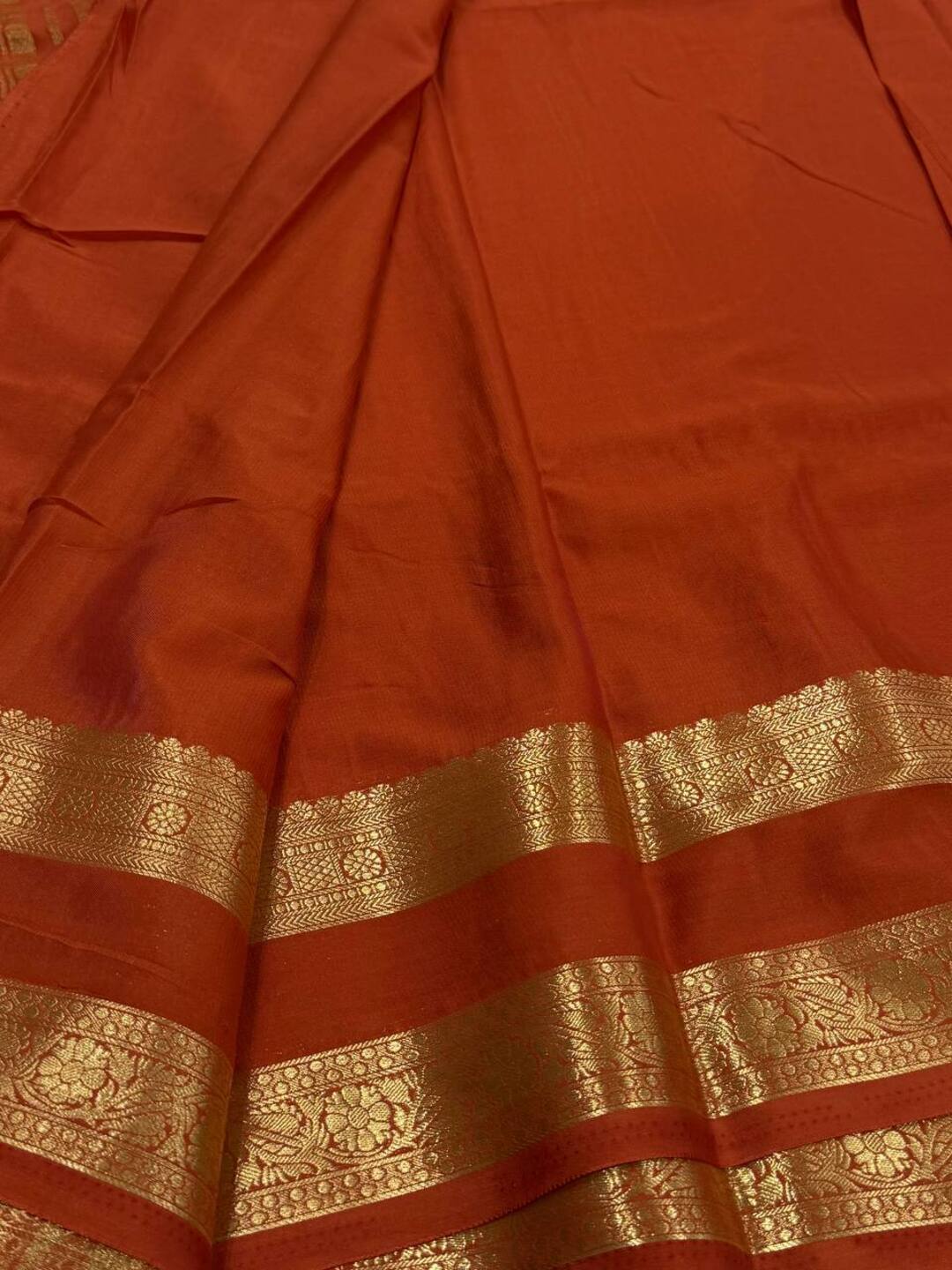 Dark Orange Chiffon Silk Saree