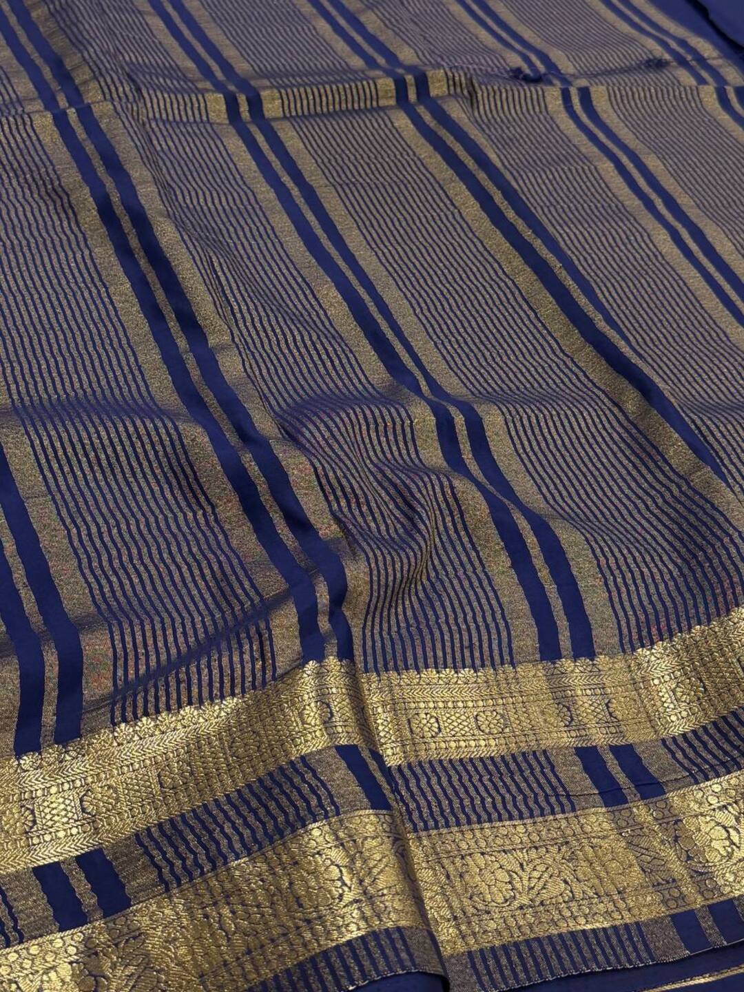 Navy Blue Chiffon Silk Saree