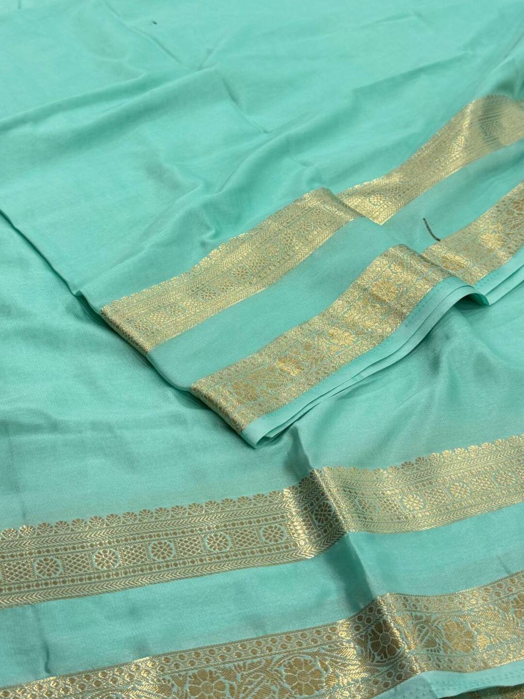 Turquoise Chiffon Silk Saree