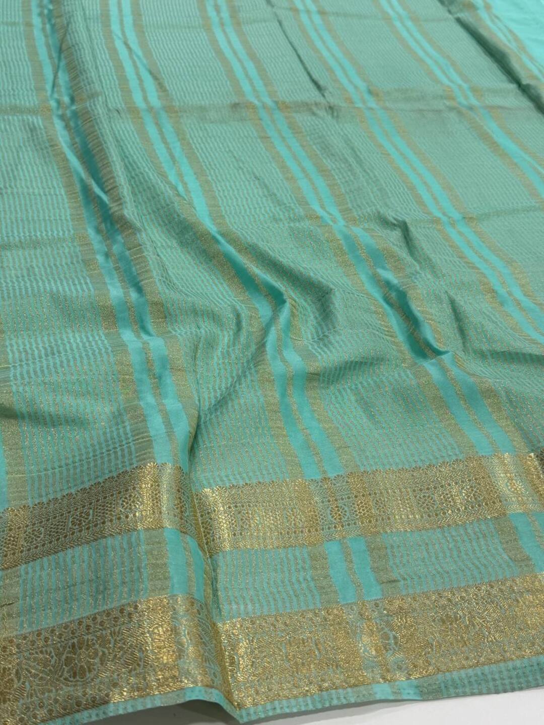 Turquoise Chiffon Silk Saree