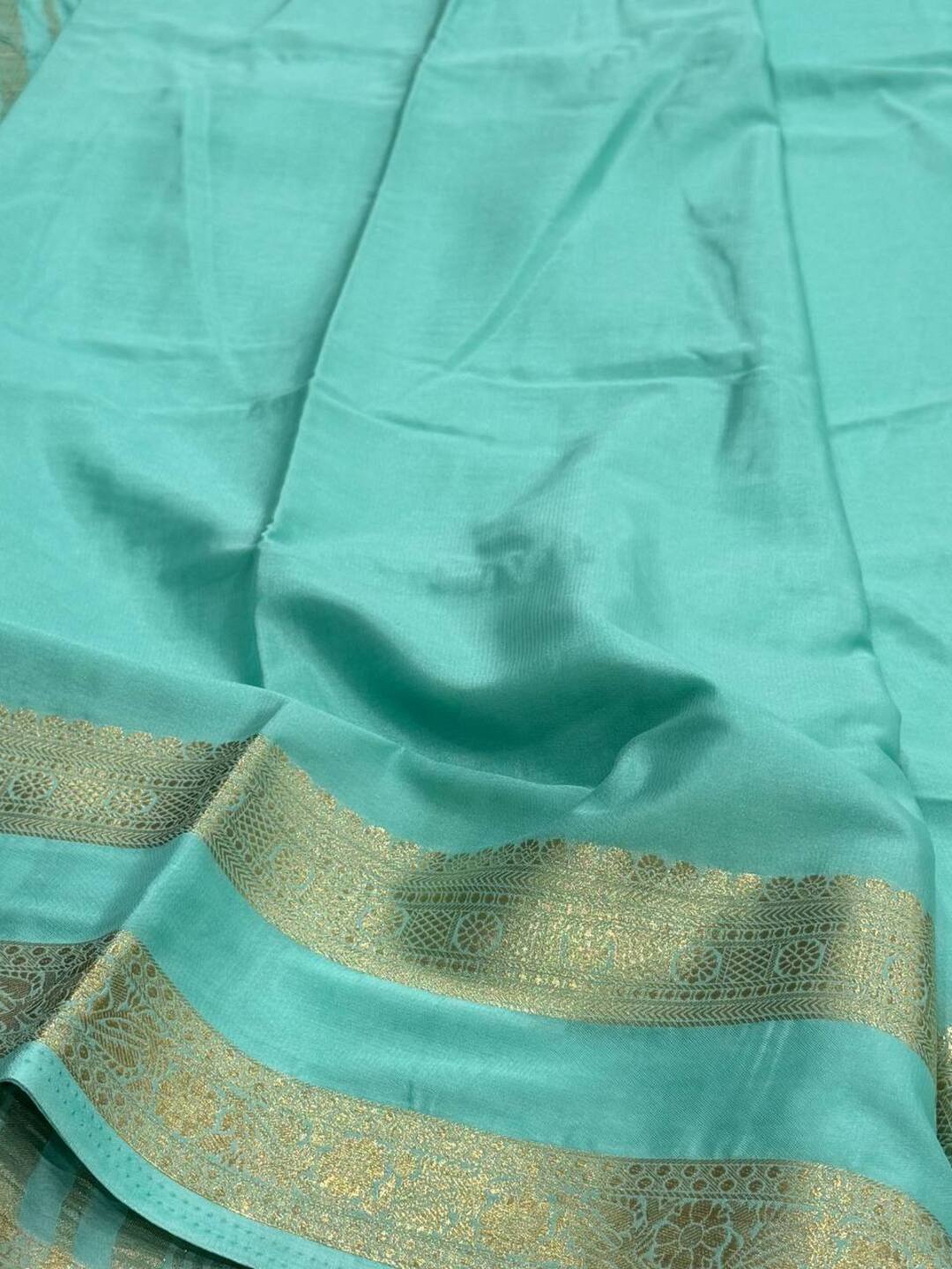 Turquoise Chiffon Silk Saree