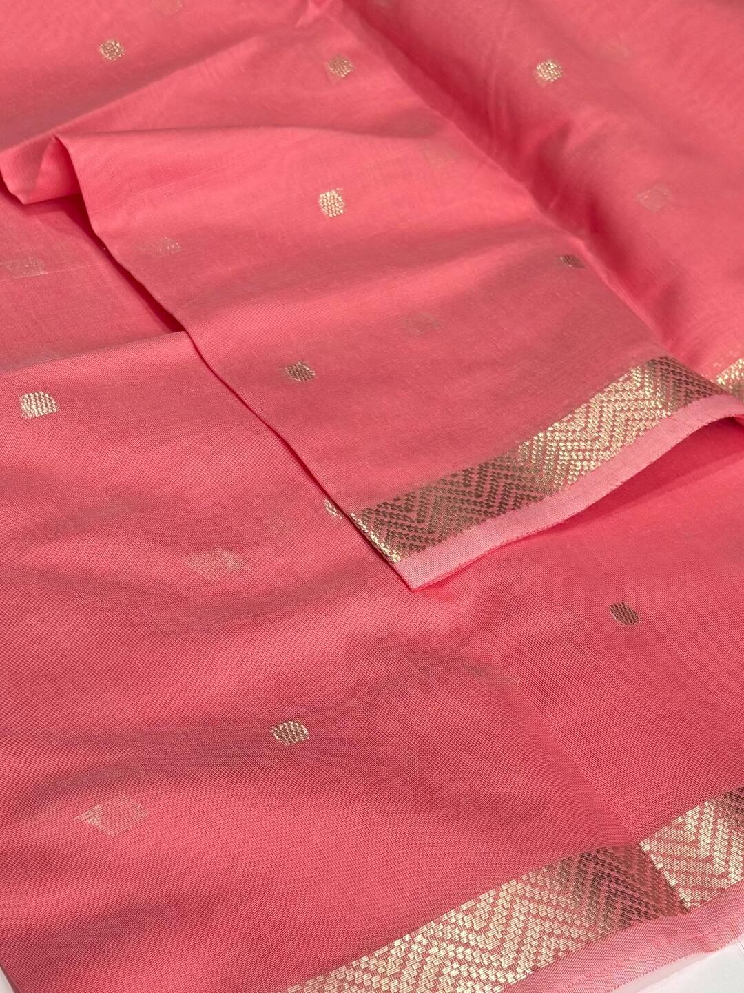 Coral Pink Soft Cotton Saree