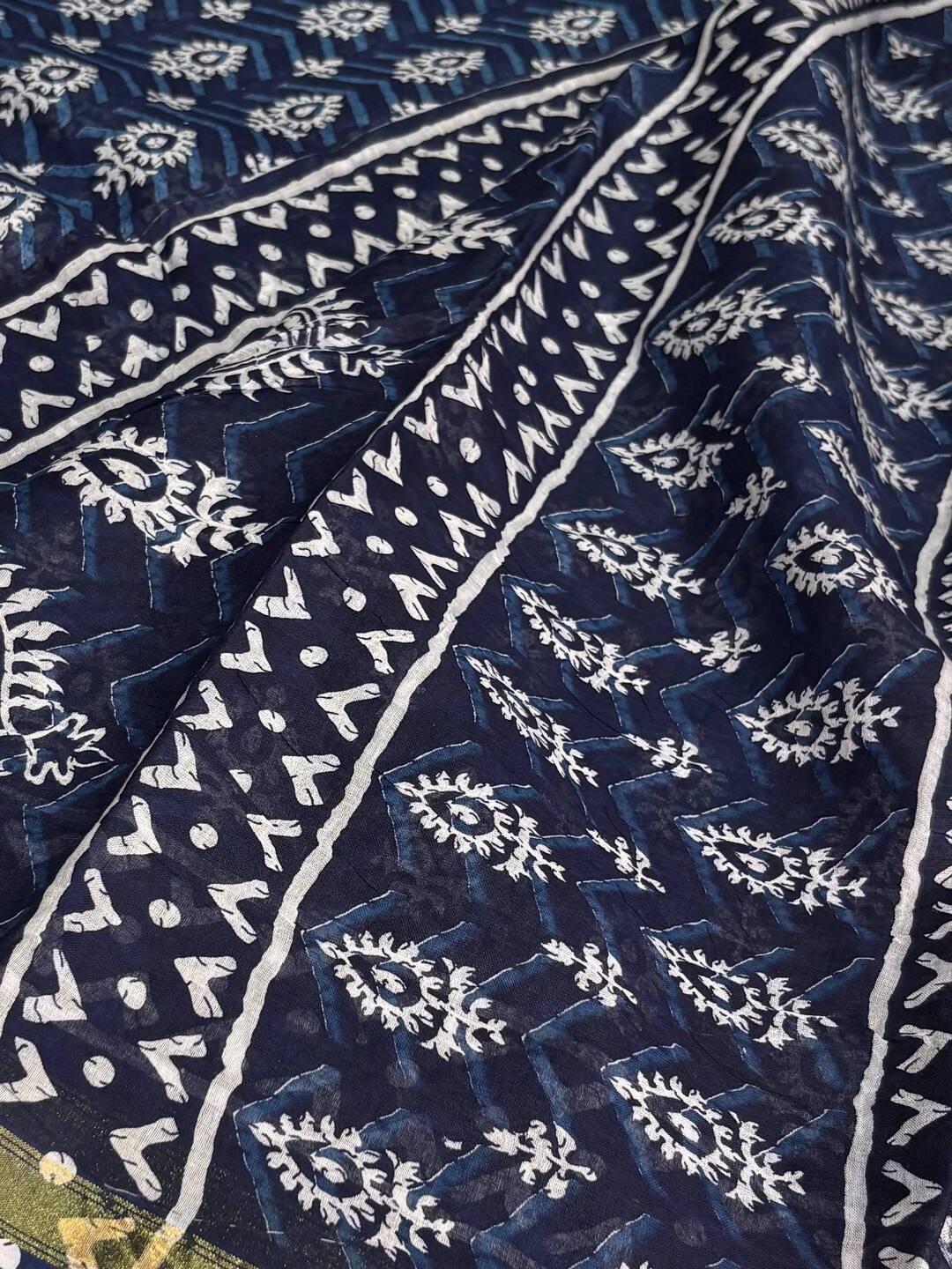 Blue Printed Soft Cotton Saree