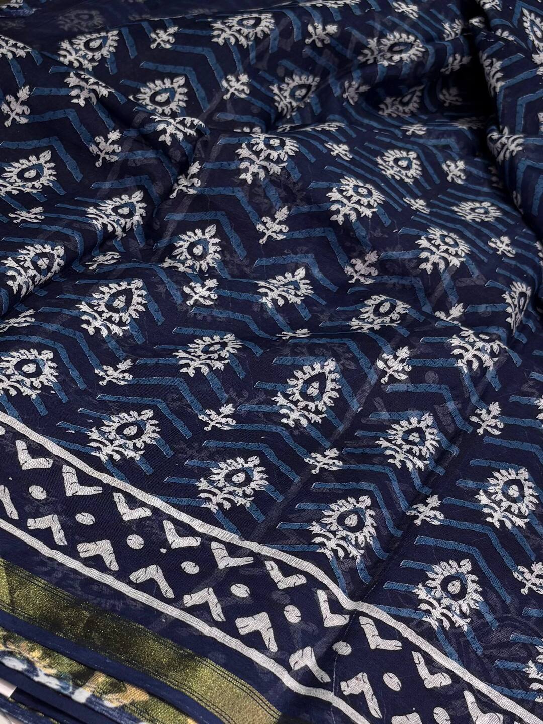 Blue Printed Soft Cotton Saree