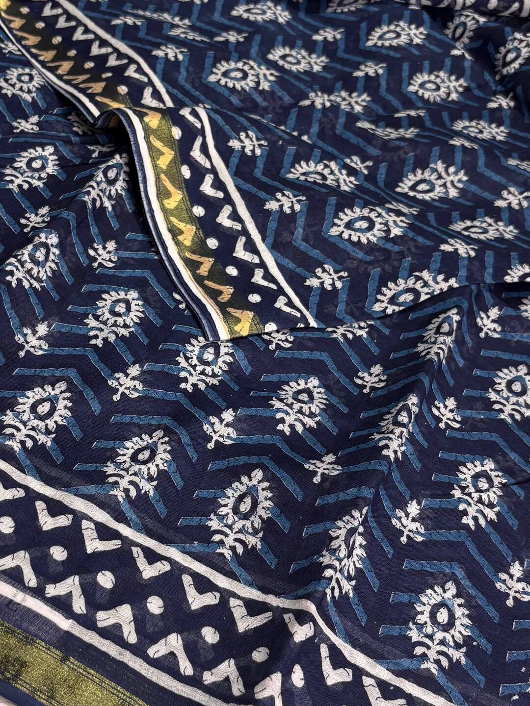 Blue Printed Soft Cotton Saree