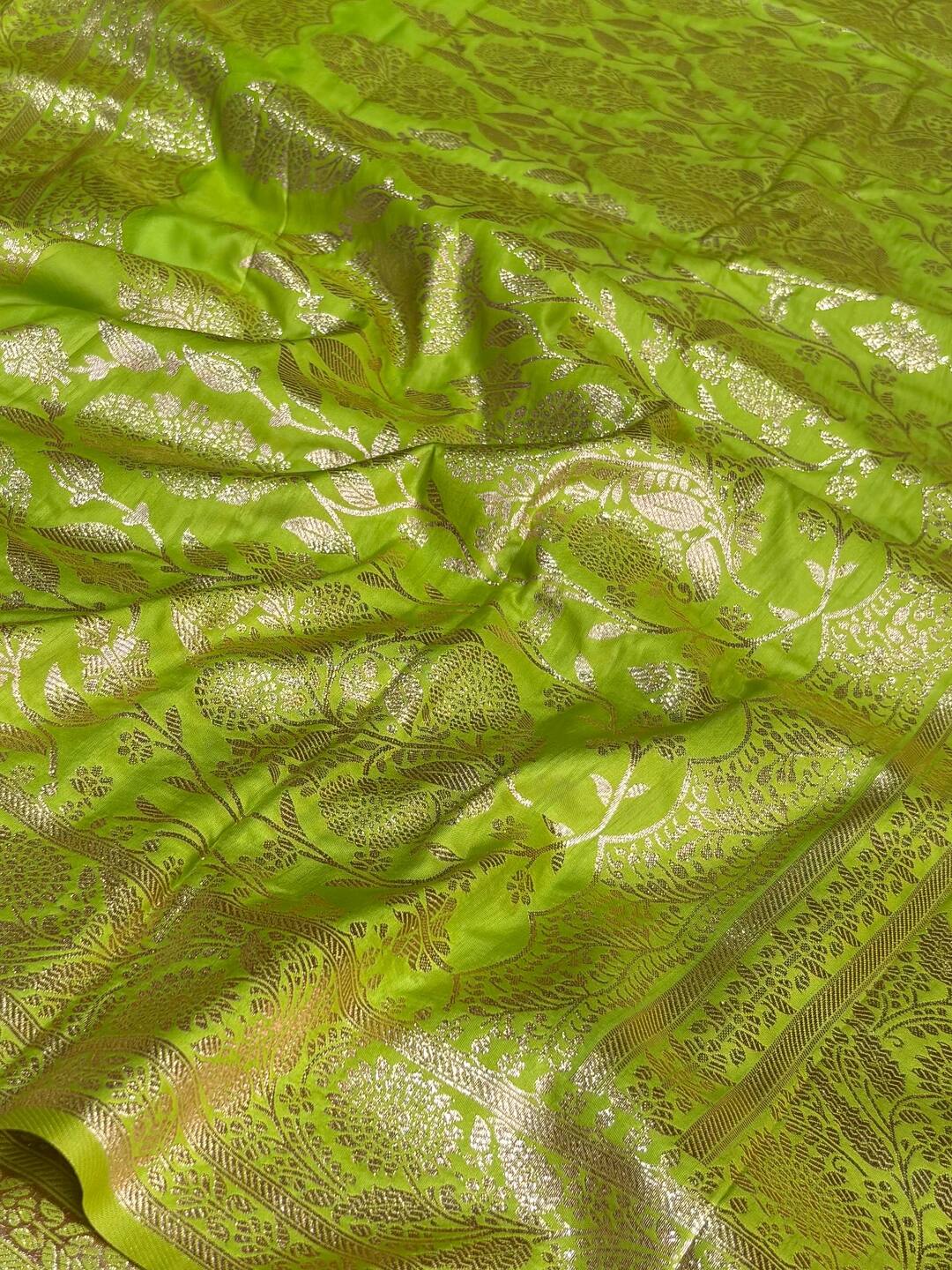 Lime Green Banaras Cotton Silk Saree